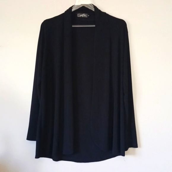 Sympli Sweaters - Sympli Black Shawl Collar Stretch Jersey Knit Cardigan, Size 8